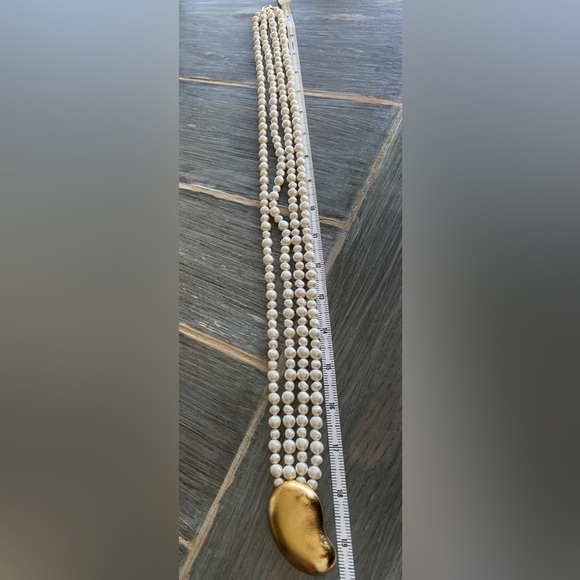 Vintage Trifari Womens Gold Choker Four Strand String Pearl Necklace 18" - Picture 11 of 11